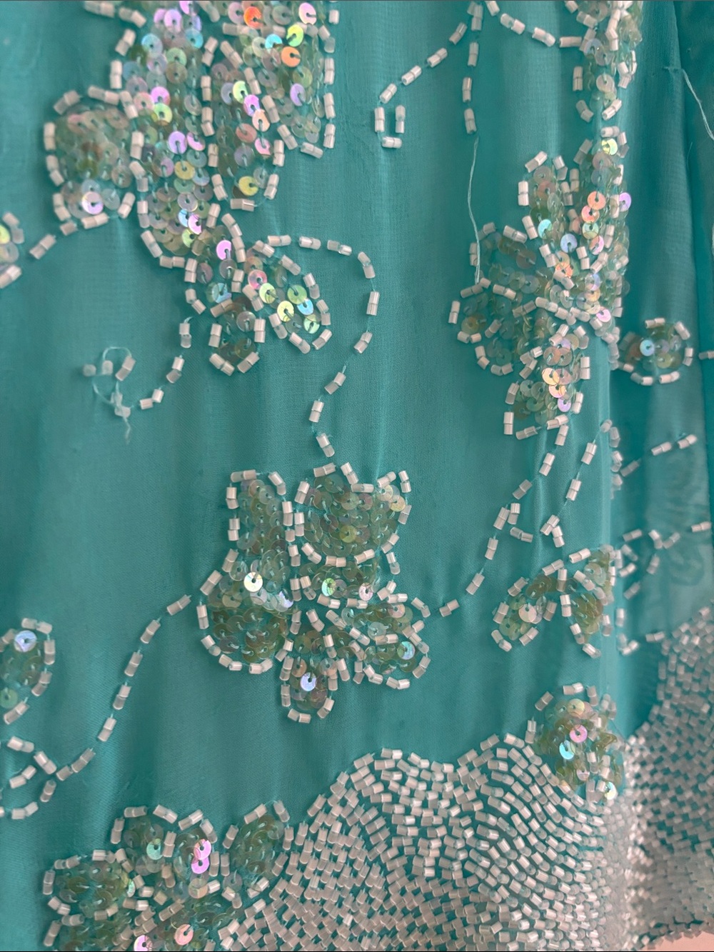Lillie Rubin Teal Beaded Floral Embellished Tunic Top - Picture 4 of 4